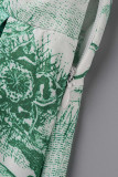 Grön Casual Elegant Print Patchwork Turndown Collar Klänningar