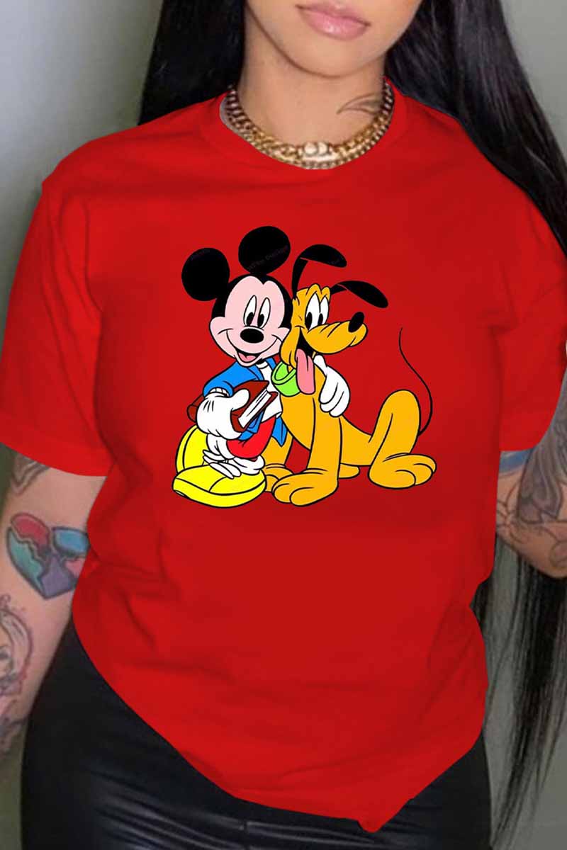

Red Fashion Casual Character O Neck T-Shirts