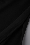 Черные элегантные однотонные платья в стиле пэчворк с воланом и косым воротником