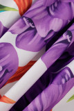 Púrpura Casual Vacaciones Imprimir Patchwork Sin espalda Una línea Vestidos de talla grande