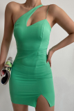Зеленые сексуальные однотонные лоскутные платья-юбки-карандаш на тонких бретелях