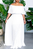 Vestidos plissados ​​plissados ​​casuais casuais de moda branca sem costas