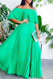 Abiti pieghettati con spalle scoperte casual in tinta unita verde alla moda
