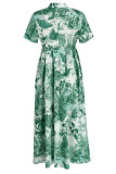Vinröd Casual Elegant Print Patchwork Turndown-klänningar med krage