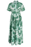 Grüne, lässige, elegante Patchwork-Kleider mit Umlegekragen