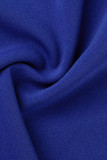 Blauwe sexy effen uitgeholde patchwork uit de schouder kokerrokjurken