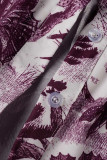 Robes à col rabattu en patchwork imprimé décontracté bordeaux