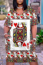 Red Fashion Casual Print Patchwork V Neck Short Sleeve Dress