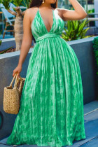Vestidos de una línea de halter sin espalda de patchwork con estampado sexy verde