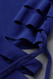 Tiefblaue, sexy, feste, zerrissene, ausgehöhlte Patchwork-Bleistiftrockkleider mit schrägem Kragen