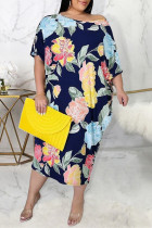 Multicolor Mode Casual Plus Size Print Basic O-hals kortärmad klänning