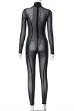 Zwarte mode sexy doorschijnende skinny jumpsuits met coltrui