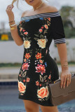 White Fashion Casual Print Patchwork Backless Off the Shoulder Short Sleeve Dress Dresses