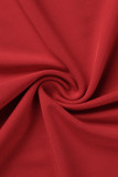 Красные элегантные однотонные платья в стиле пэчворк с воланом и косым воротником