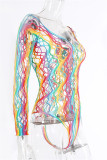Ropa interior transparente perforada sexy de moda de color arcoíris