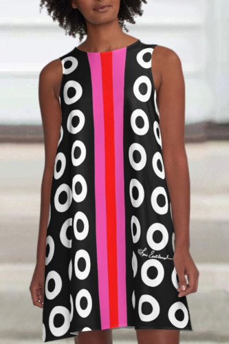 Pink Casual Print Patchwork O Neck A Line Dresses