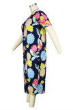 Multicolor Mode Casual Grote maten print Basic O-hals jurk met korte mouwen