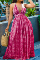 Rode sexy print patchwork backless halter A-lijn jurken