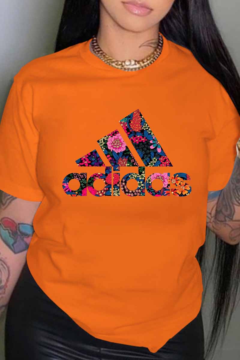 

Orange Fashion Street Print Letter O Neck T-Shirts