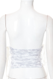 Witte strapless tops met sexy print en trekkoord