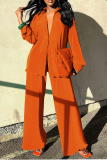 Оранжевые повседневные однотонные лоскутные отложные воротники с длинным рукавом из двух частей