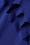 Темно-синие сексуальные однотонные рваные лоскутные платья с косым воротником и юбкой-карандашом