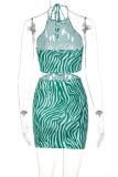 Зеленое модное сексуальное бандажное платье с принтом и открытой спиной, платье без рукавов с лямкой на шее