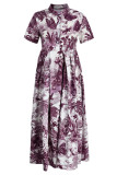 Grå Casual Elegant Print Patchwork Turndown-klänningar med krage