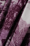 Bourgondische casual elegante print patchwork jurken met kraag en kraag