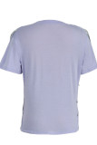 Blauwe sexy T-shirts met kwastjes en patchwork met V-hals