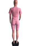 ピンクファッションカジュアルソリッドベーシックOネック半袖ツーピース