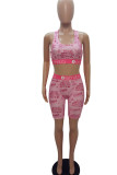 Pink Casual Sportswear Print Patchwork U Neck Sleeveless Two Pieces