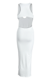 Белые сексуальные однотонные платья-юбка-карандаш с круглым вырезом и повязкой