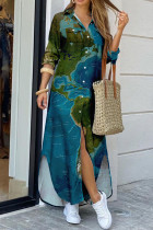 Платье-рубашка с отложным воротником и отложным воротником в стиле пэчворк с принтом цвета голубого озёра Платья Платья