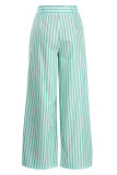 Green Casual Striped Print Patchwork Straight High Waist Wide Leg Full Print Bottoms