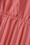 Vestidos rectos con cuello en V y pliegues en patchwork liso informal rosa