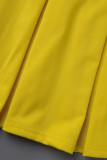 Gola dobrada amarela casual patchwork sólido sem mangas duas peças