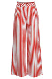 Pantaloni a vita alta dritti con stampa a righe casual con stampa a righe larghe rossi