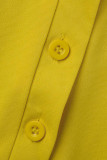 amarillo casual sólido patchwork cuello vuelto sin mangas dos piezas