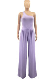 Purple Casual Solid Patchwork Oblique Collar Straight Jumpsuits