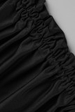 パープル カジュアル ソリッド パッチワーク 小帯 フォールド O ネック ペンシル スカート ドレス
