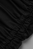 Schwarze, lässige, solide Patchwork-Frenulum-Falten-Bleistiftrock-Kleider mit O-Ausschnitt