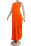 Robe décontractée à la mode décontractée à col rond et à la mode orange