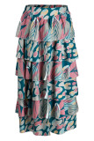 Multicolor Fashion Casual Print Asymmetrical Plus Size Skirt