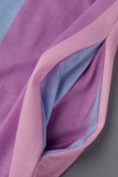 Combinaisons mode décontracté imprimé rayé dos nu sur l'épaule grande taille violet