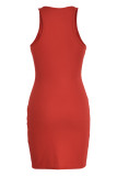 Красное сексуальное повседневное однотонное базовое платье без рукавов с круглым вырезом