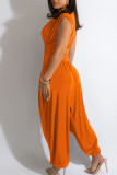 Tangerine Sexy effen uitgeholde patchwork V-hals Regular jumpsuits