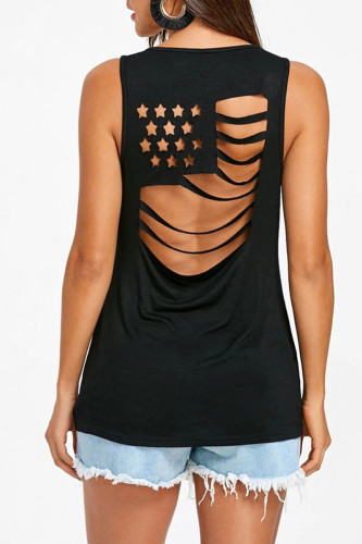 Black Casual Sportswear Solid Hollowed Out Patchwork Backless O Neck Tops