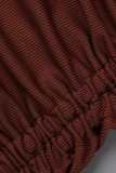 Brownness Casual Solid Patchwork Fold O Neck Regular Strampler