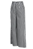 Pantalones de retazos con estampado de rayas casuales, cintura alta, pierna ancha, estampado completo, negro